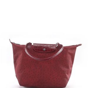 Lonchamp Le Pliage Red Ostrich & Croc Tote